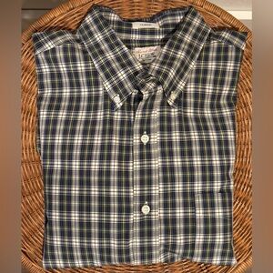 J. Crew Secret Wash Cotton Poplin Shirt Button Collar Blue/Yellow Plaid Classic